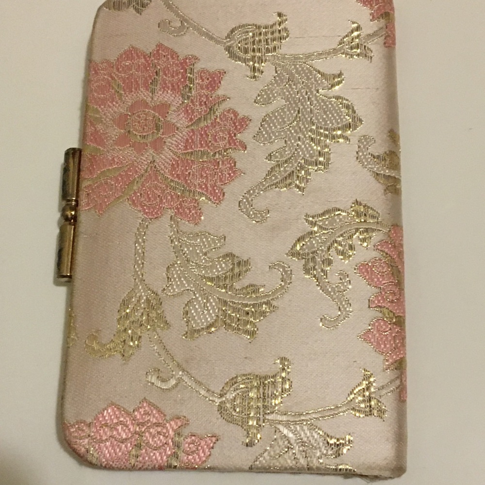 Vintage Pink and Gold floral Print Mini Wallet measures about “3.5”